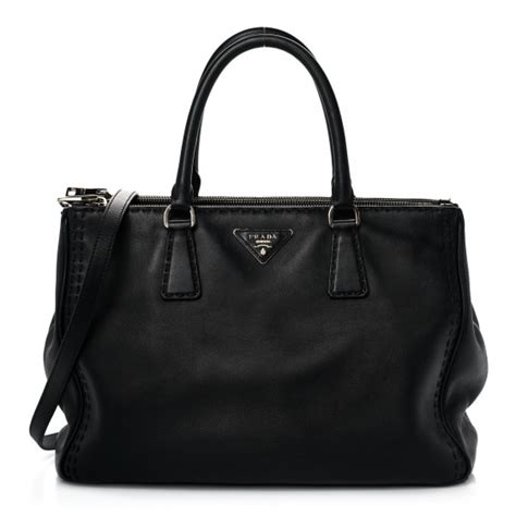 PRADA City Calf Hand Stitched Medium Galleria Double Zip Tote 